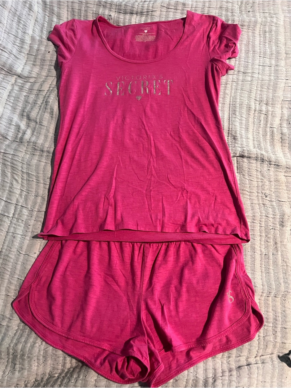 Victoria's Secret Hot Pink Short Sleeve Pajama Set